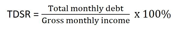 TDSR = Total monthly debt / Gross monthly income * 100%